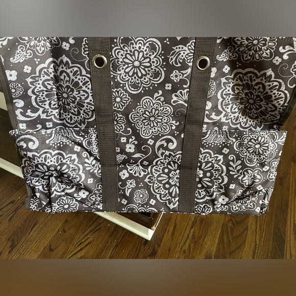 thirty-one New in Bag Super Organizing Tote in Brown Floral Woodblock - Picture 4 of 10